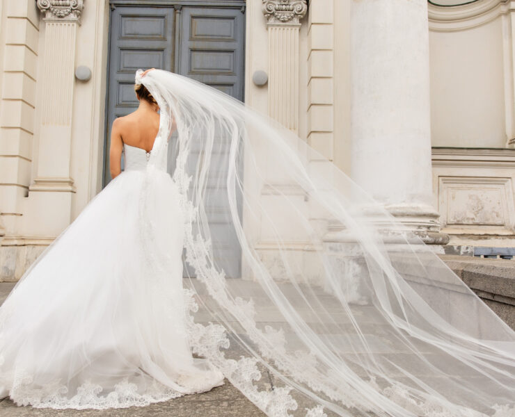 a bride with a long veil