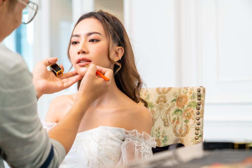 hair and makeup in a bride