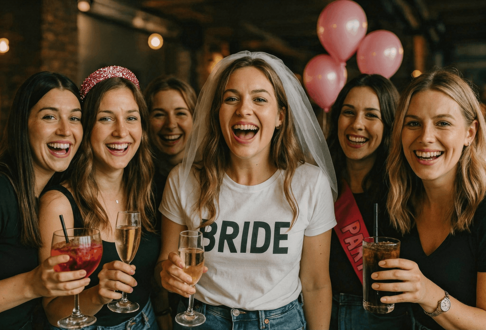 Bride and friends celebrating a fun bachelorette party