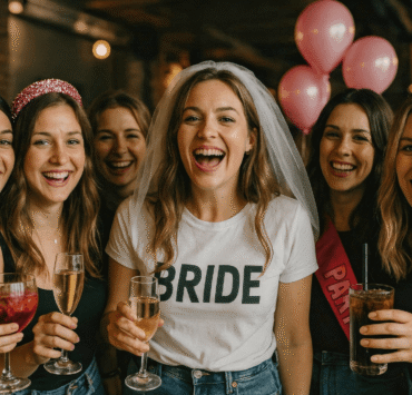 Bride and friends celebrating a fun bachelorette party
