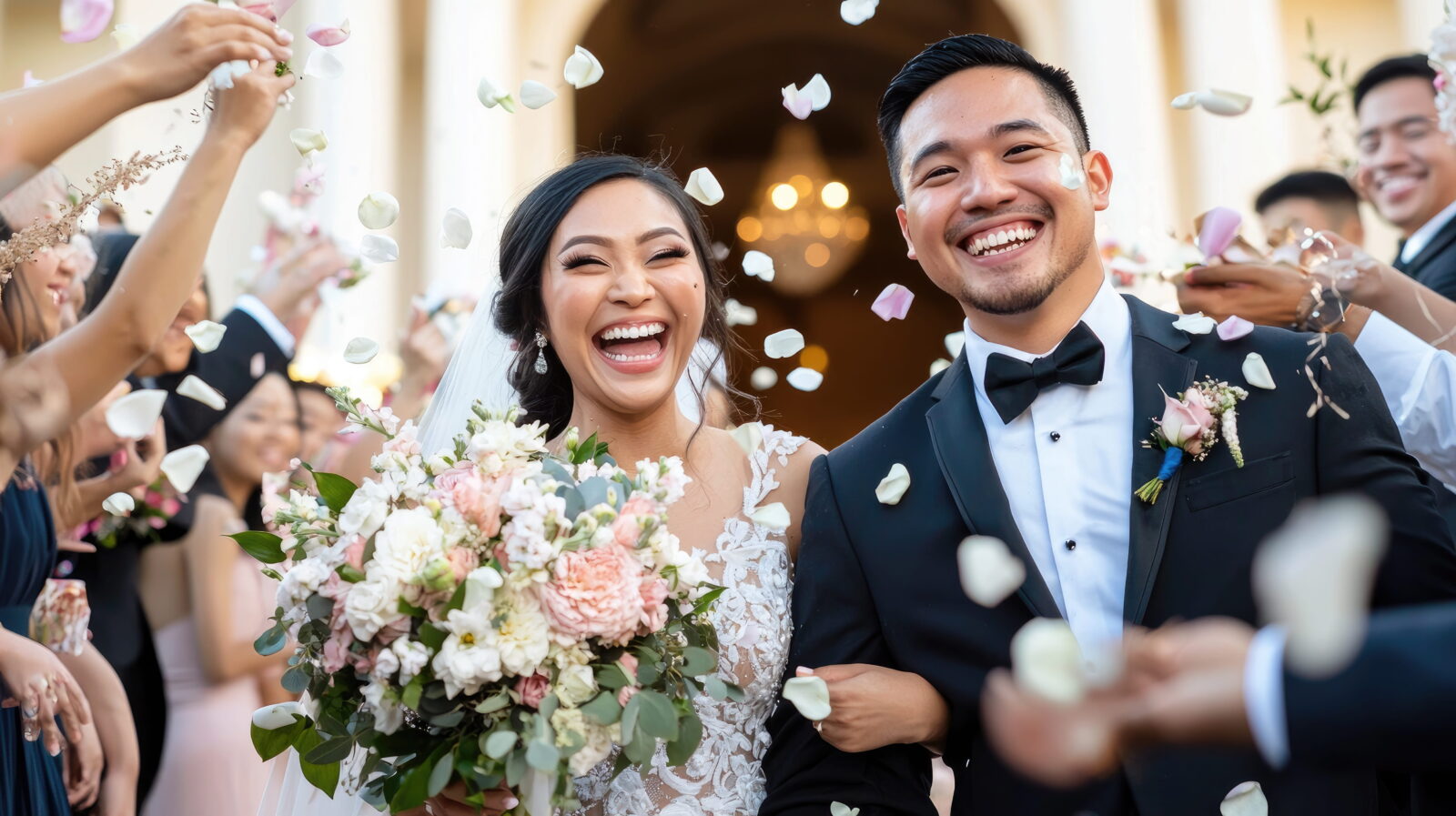 couple celebrating after wedding ceremony.