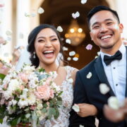 couple celebrating after wedding ceremony.