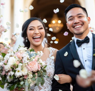 couple celebrating after wedding ceremony.