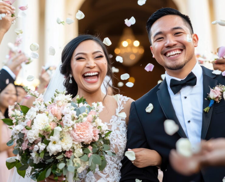 couple celebrating after wedding ceremony.