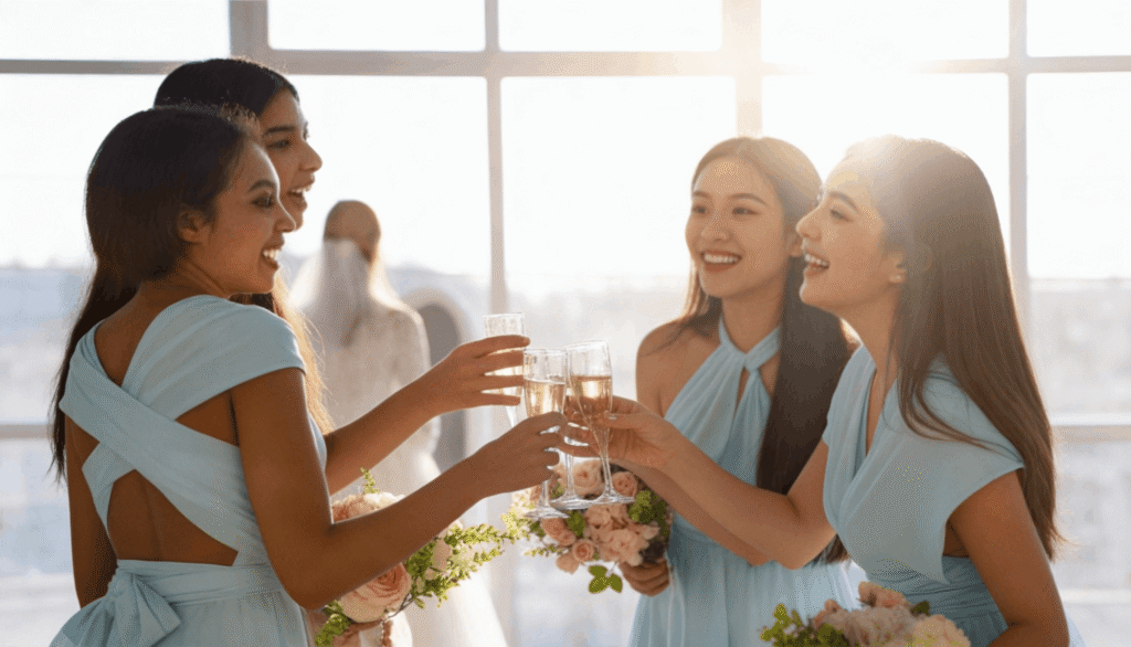 bridesmaids sharing a toast.