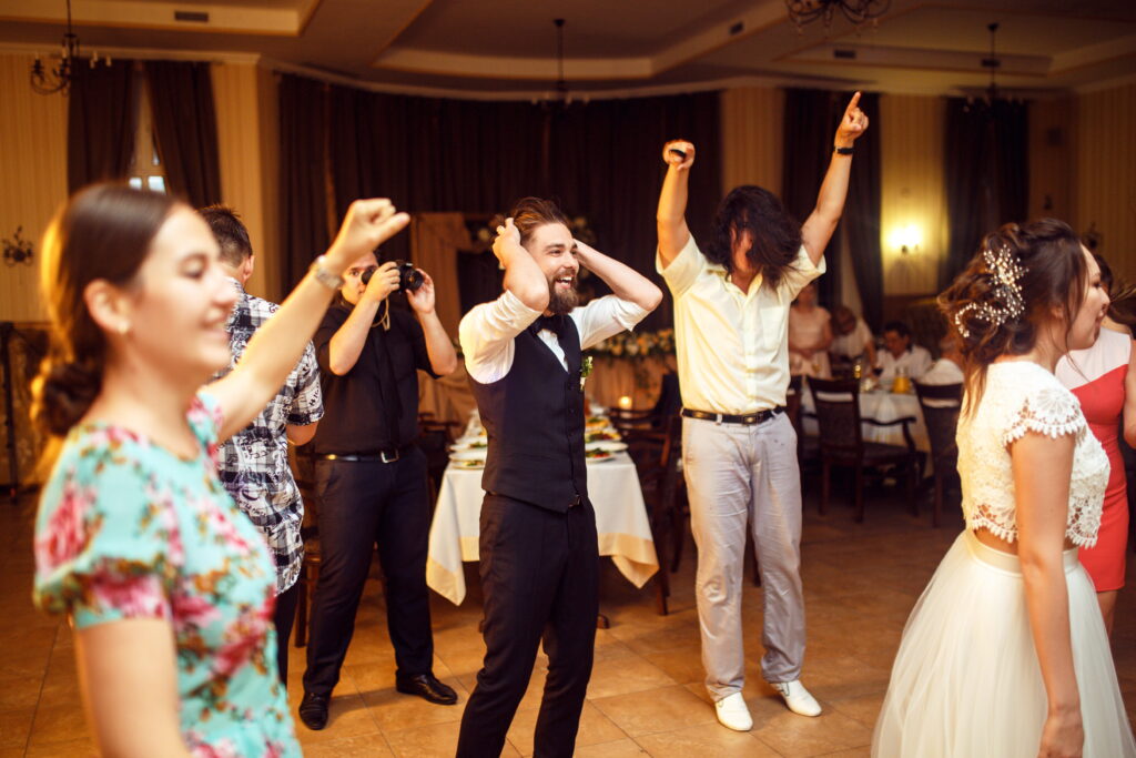 wedding guests participating in a game.